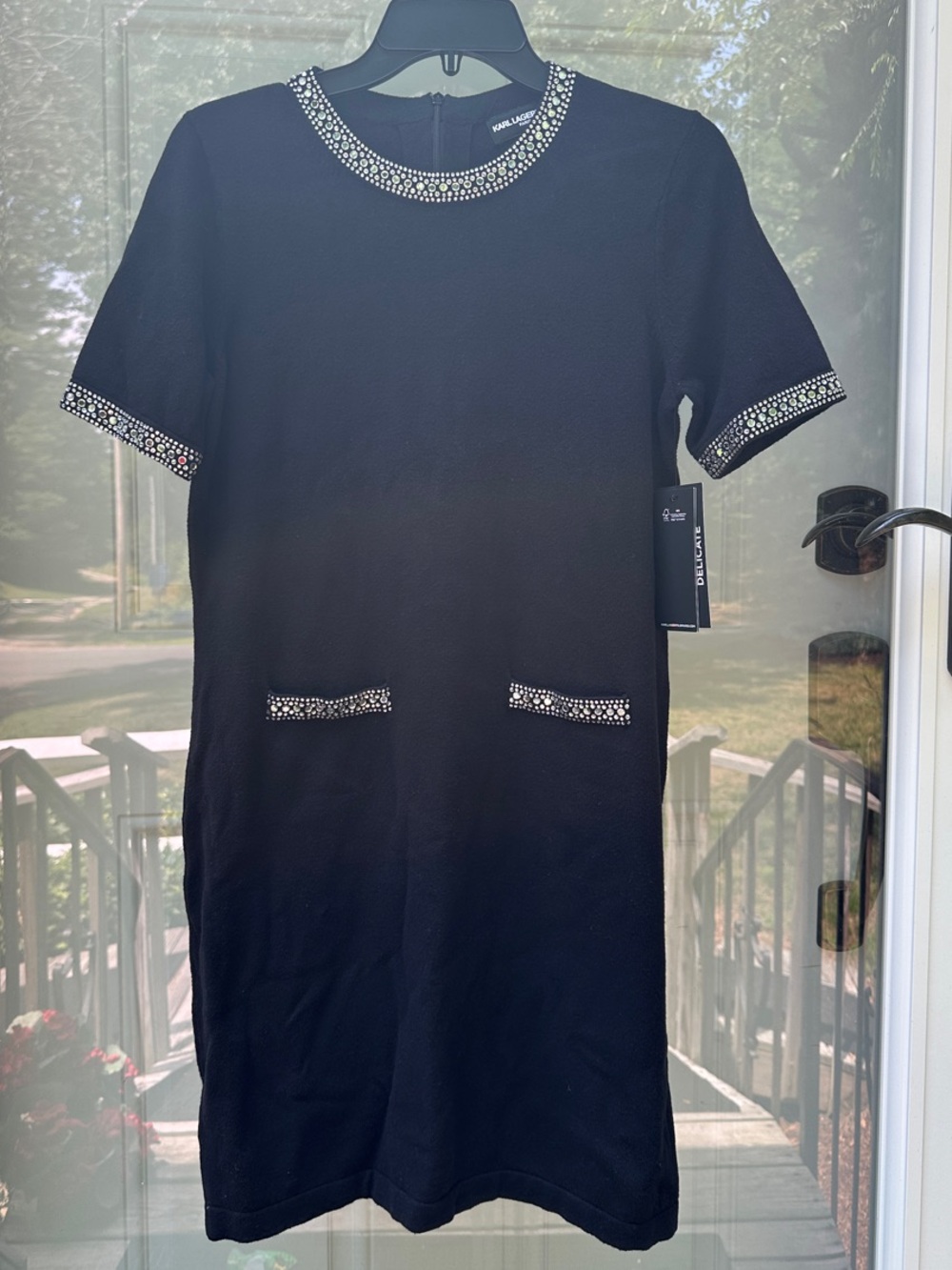 Karl Lagerfeld Black Midi Dress with Crystal Trim